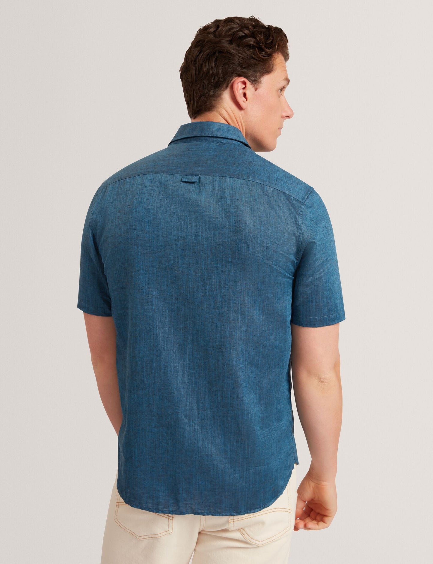 Ted Baker Navy Short Sleeve Textured Linen Cotton Shirt | PALOMAS | Ted Baker