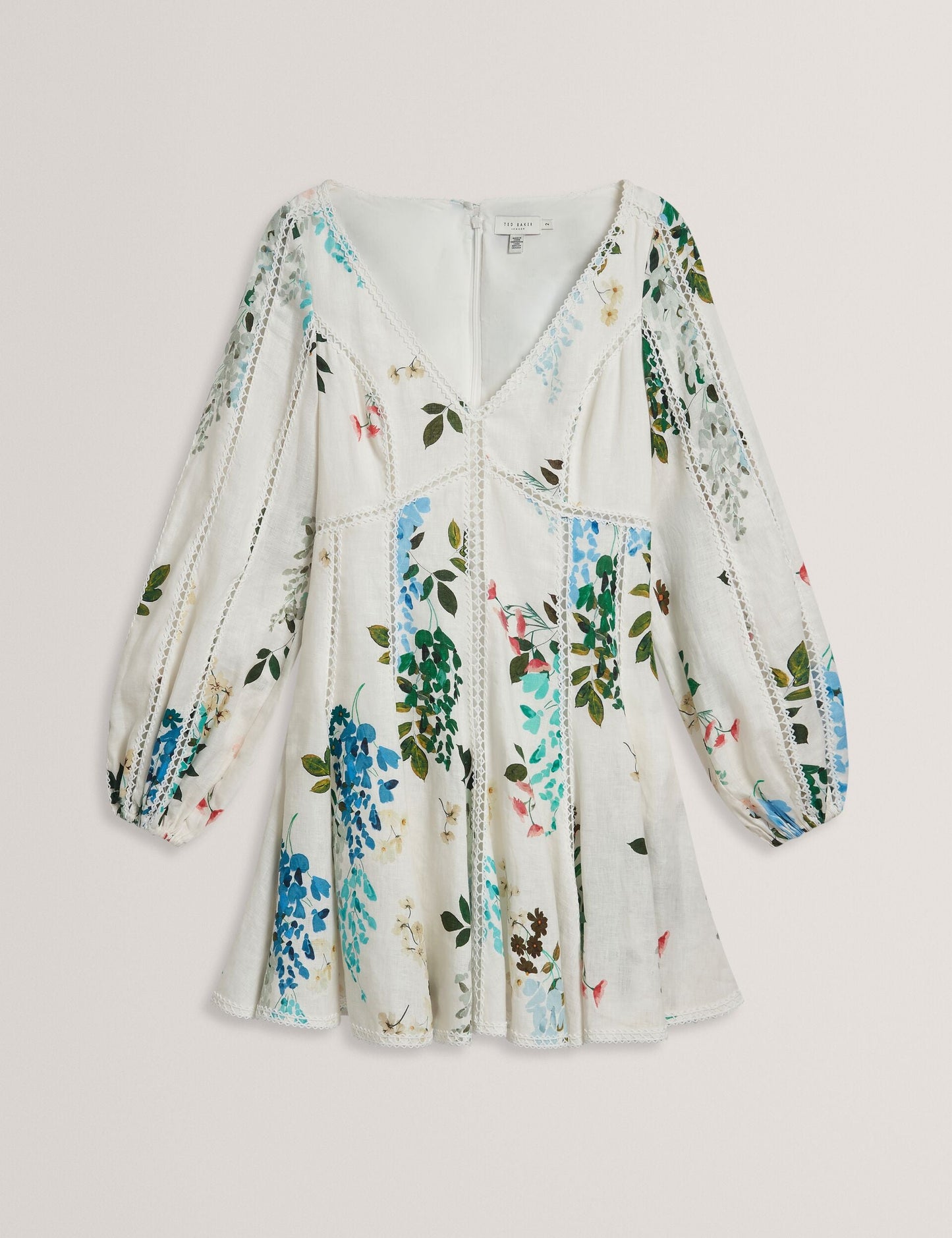 Ted Baker BELVIDA - Floral Crochet Trim Linen Mini Dress