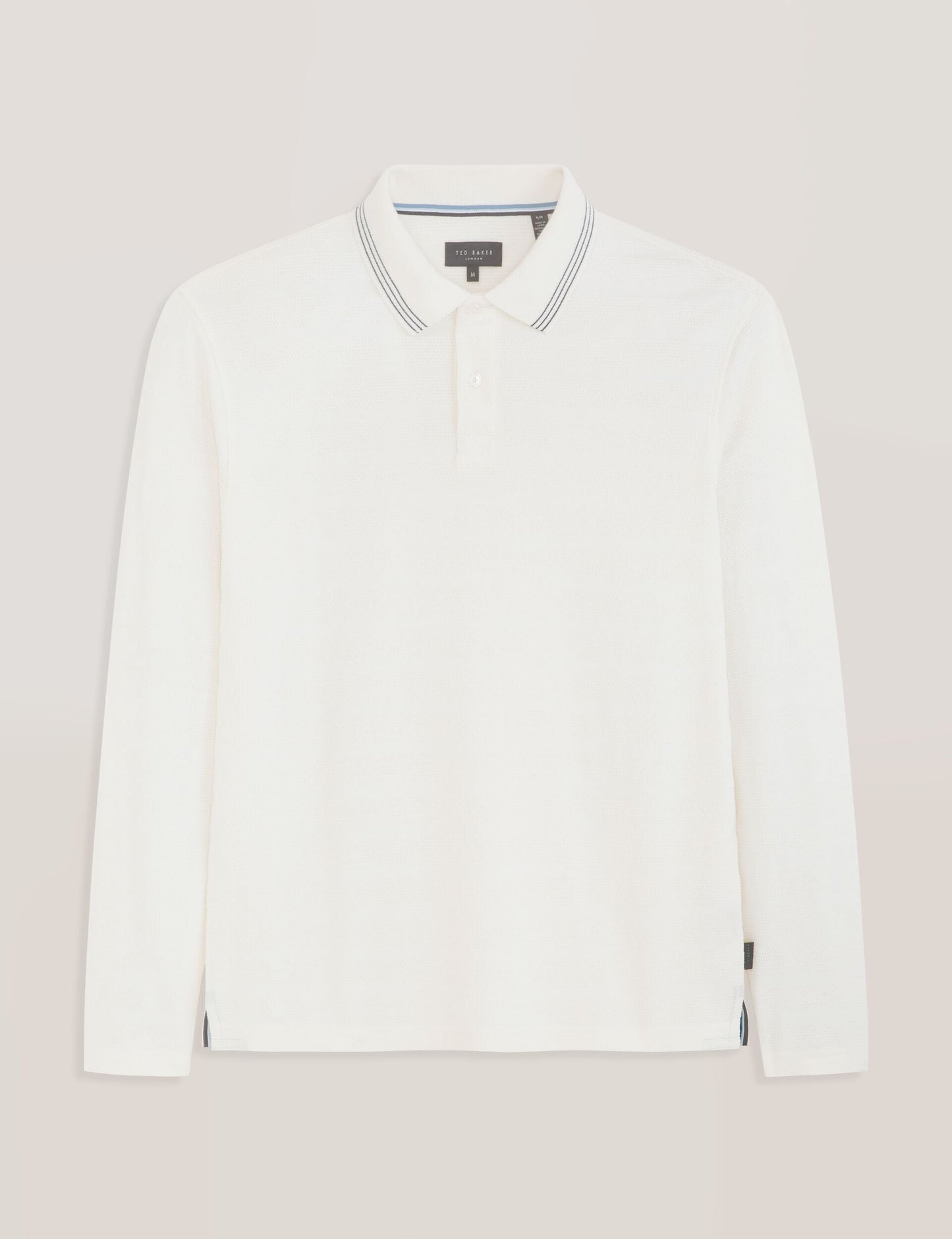 Ted Baker POPCORN STRIPE LONG SLEEVE POLO - Egret