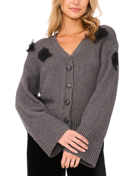 Ted Baker LACHLAN - V-Neck Cardigan with Mesh 3D Rose