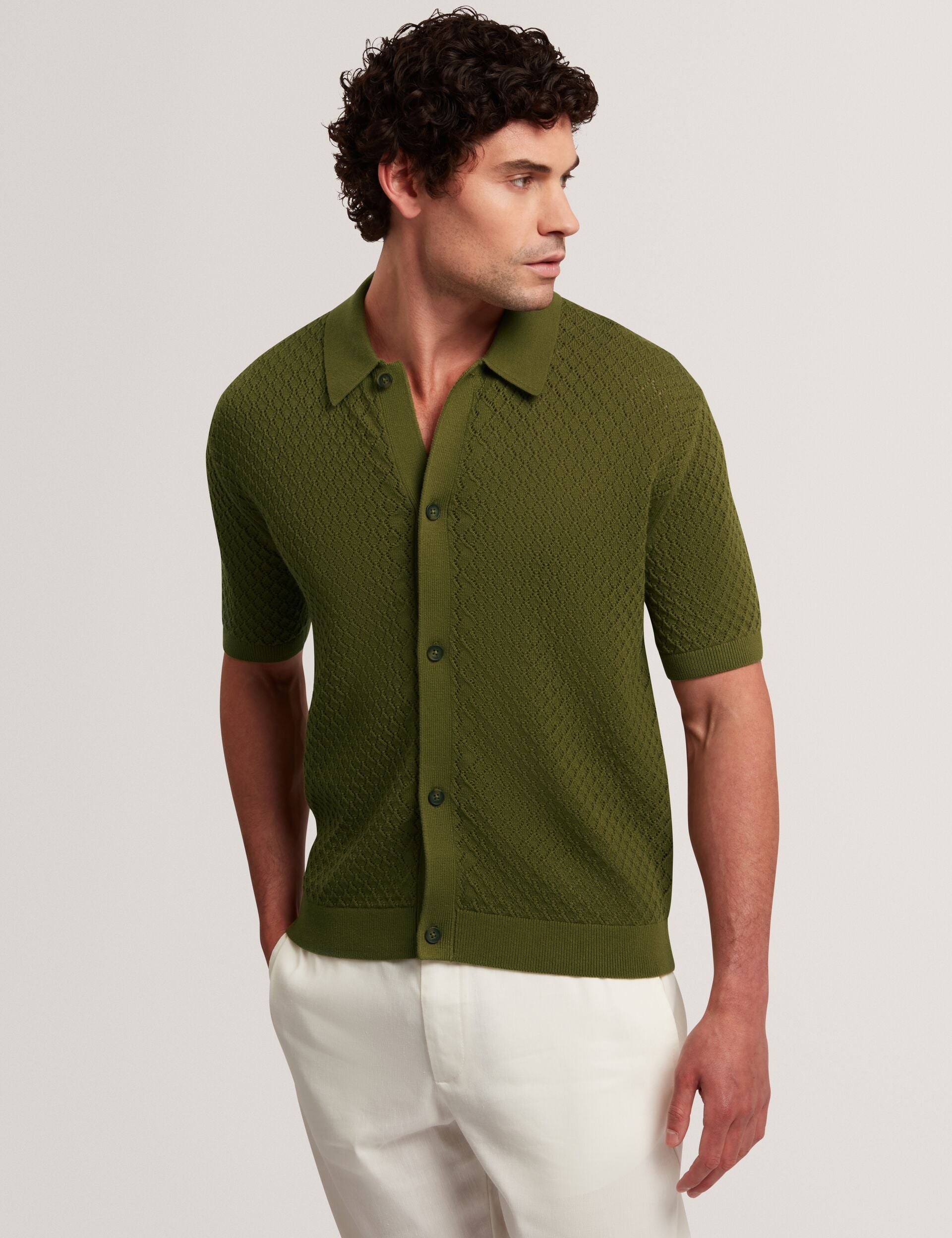 Ted Baker DOMATI Diamond Crochet Knit Short Sleeve Shirt