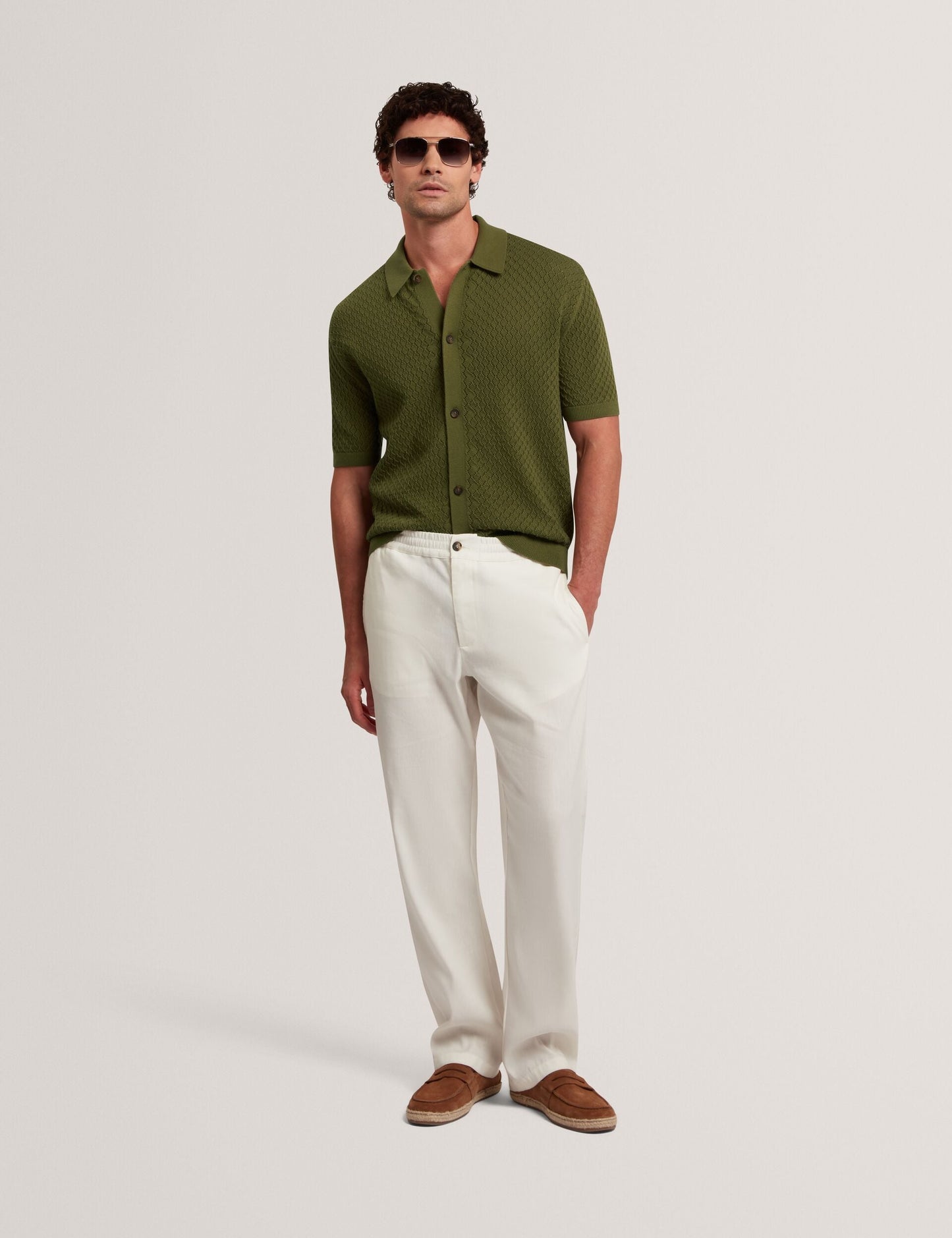Ted Baker DOMATI Diamond Crochet Knit Short Sleeve Shirt