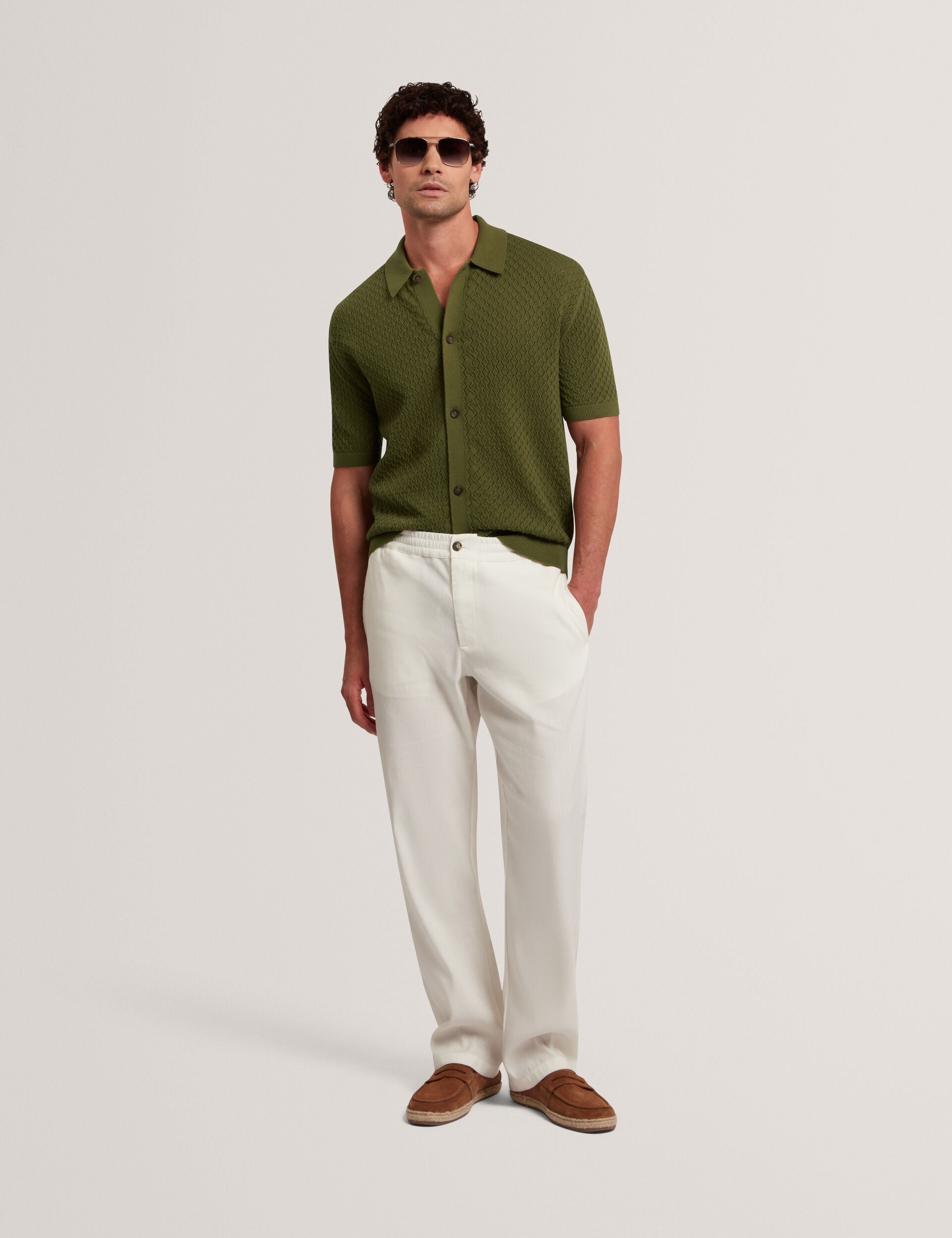 Ted Baker DOMATI Diamond Crochet Knit Short Sleeve Shirt