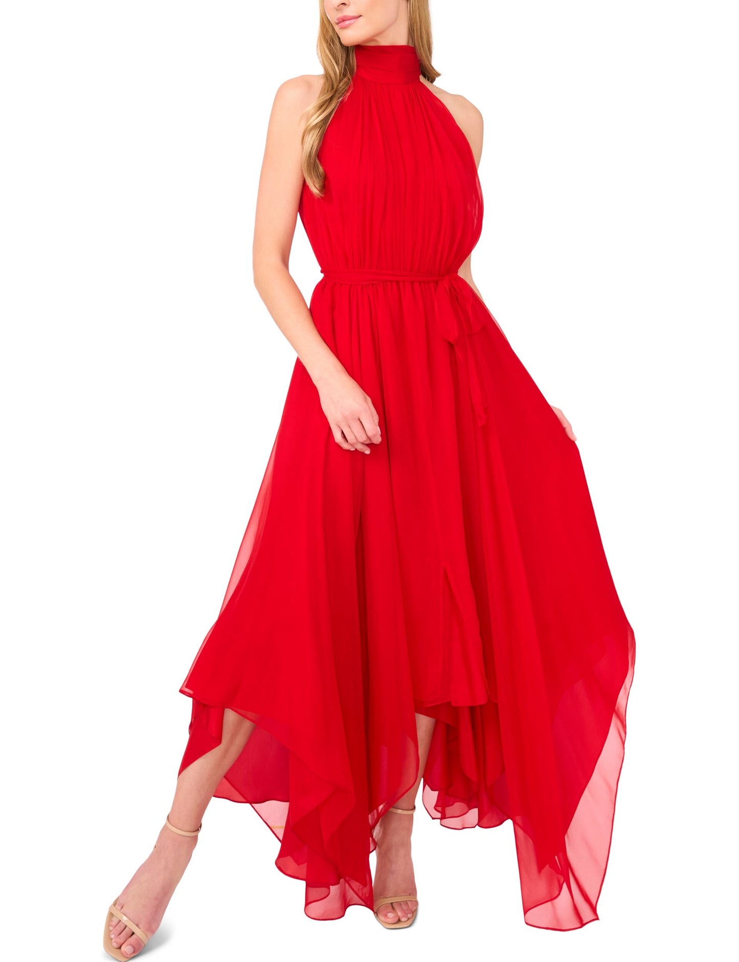 Ted Baker HALTER NECK HANKERCHIEF HEM MIDI DRESS - Salsa