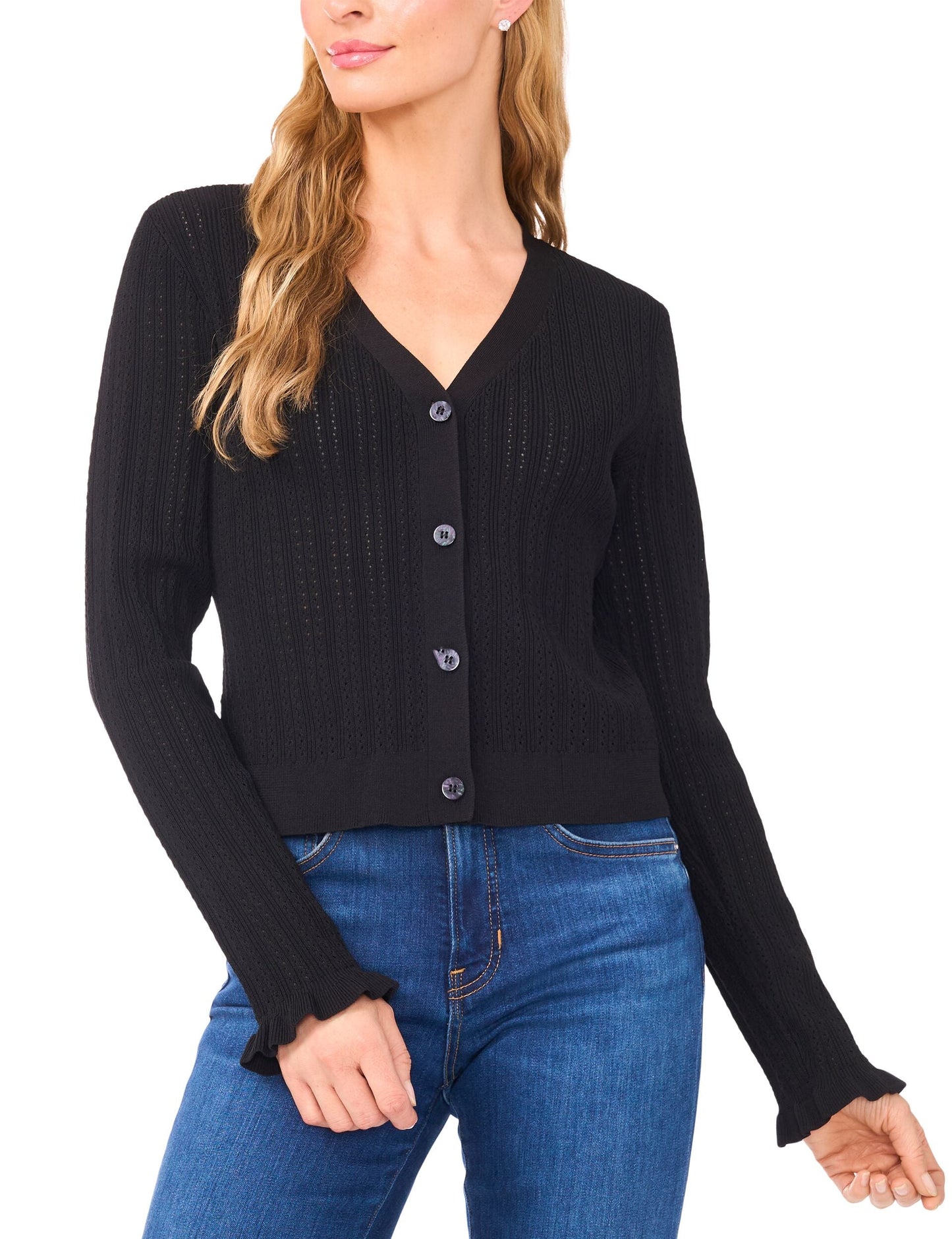 Ted Baker V-NECK CROP CARDIGAN WITH RIB - Rich Black