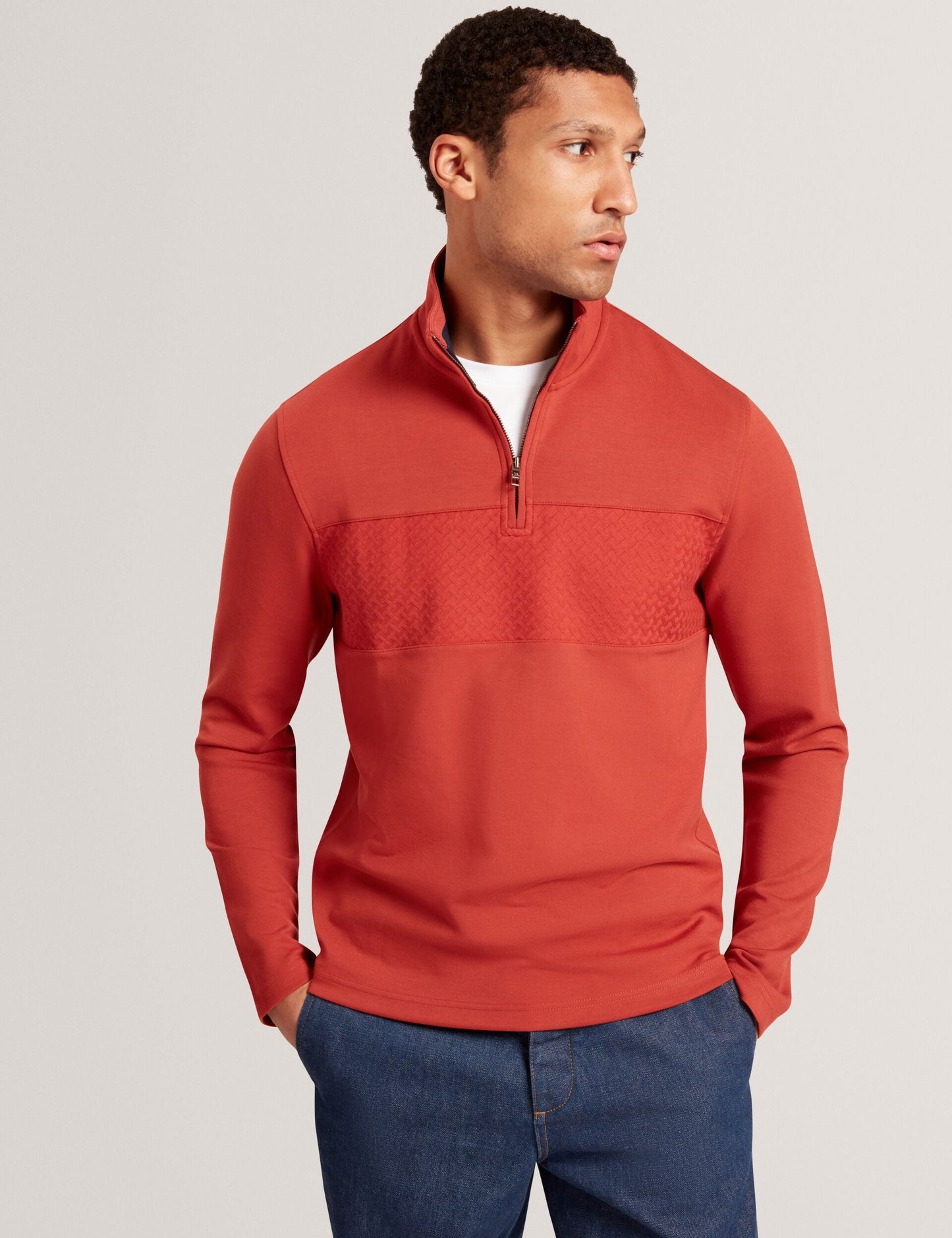 Ted Baker SIMONEA - Textured Panel Half-Zip Modal Sweatshirt
