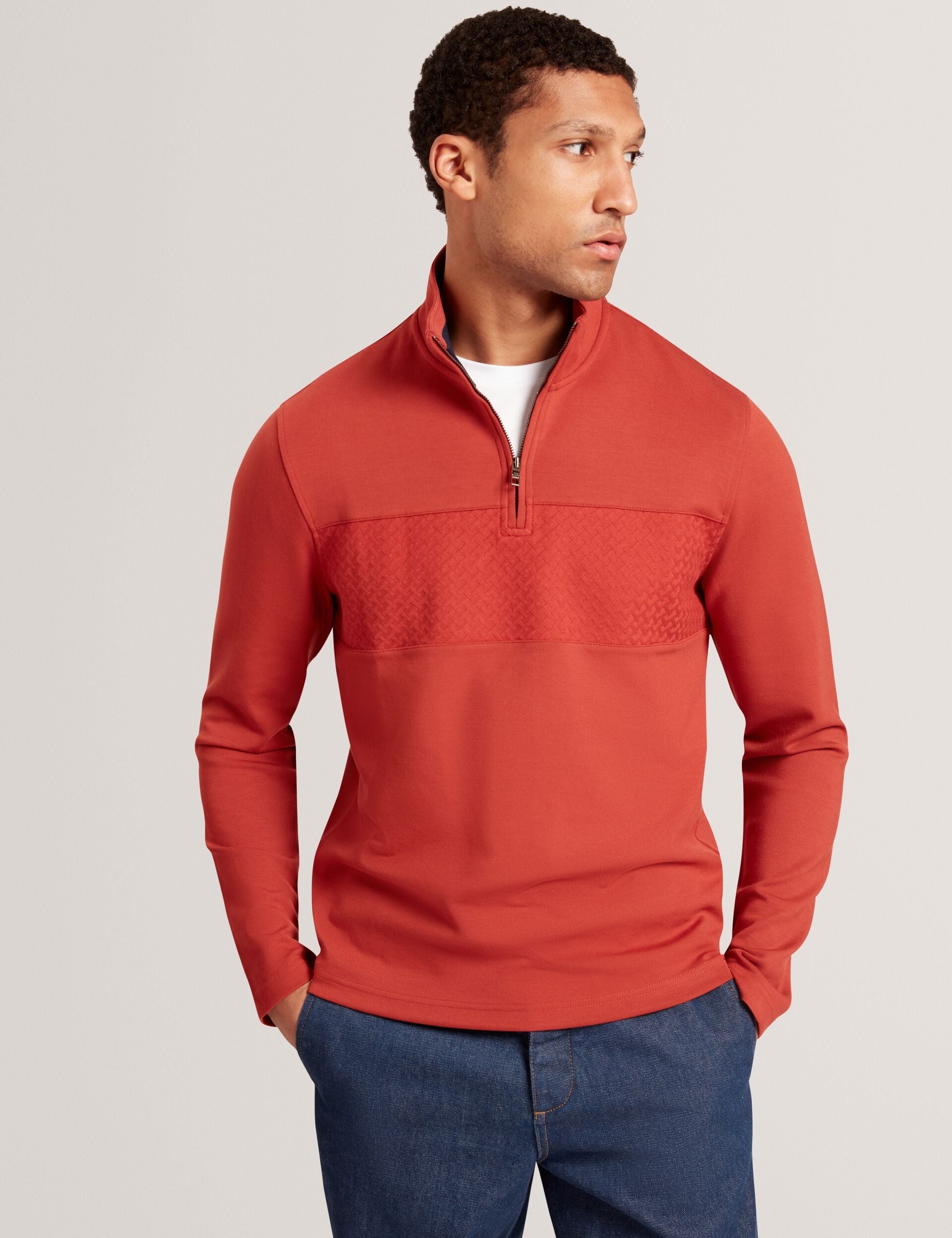 Ted Baker SIMONEA - Textured Panel Half-Zip Modal Sweatshirt