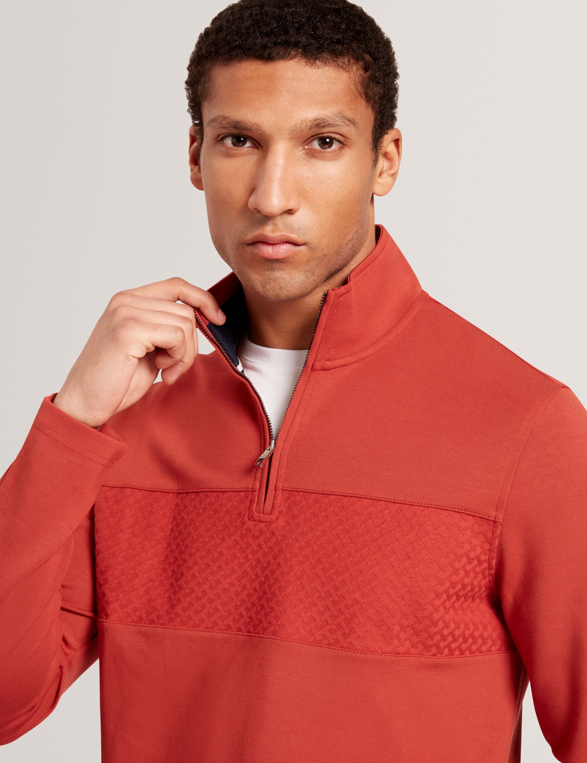 Ted Baker SIMONEA - Textured Panel Half-Zip Modal Sweatshirt