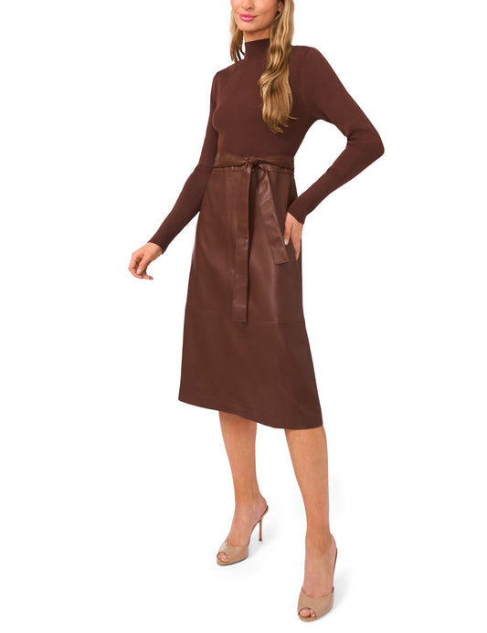 Ted Baker ONEIDA – Mock Neck Midi Dress with Faux Leather Skirt