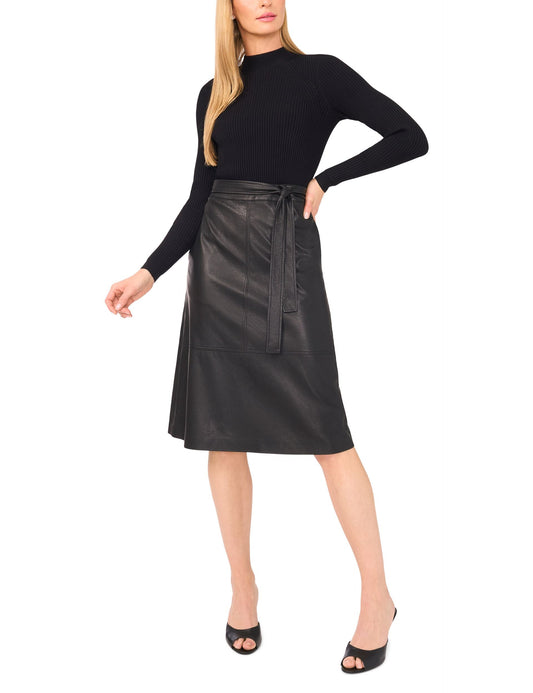 Ted Baker ONEIDA – Mock Neck Midi Dress with Faux Leather Skirt