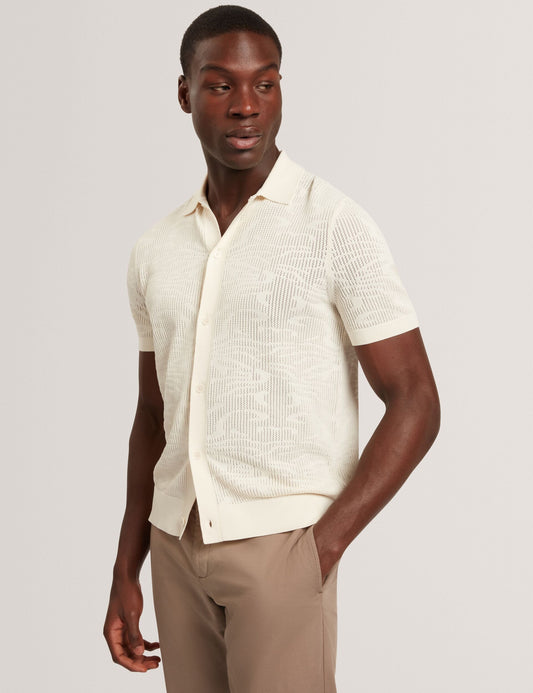 Ted Baker JORIEN Textured Crochet Knit Button-Through Polo