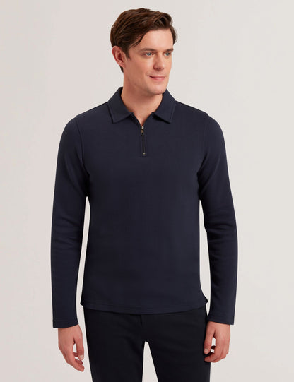 Ted Baker KALEND - Herringbone Zip Neck Long Sleeve Polo Shirt