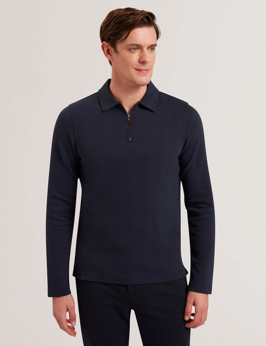 Ted Baker KALEND - Herringbone Zip Neck Long Sleeve Polo Shirt