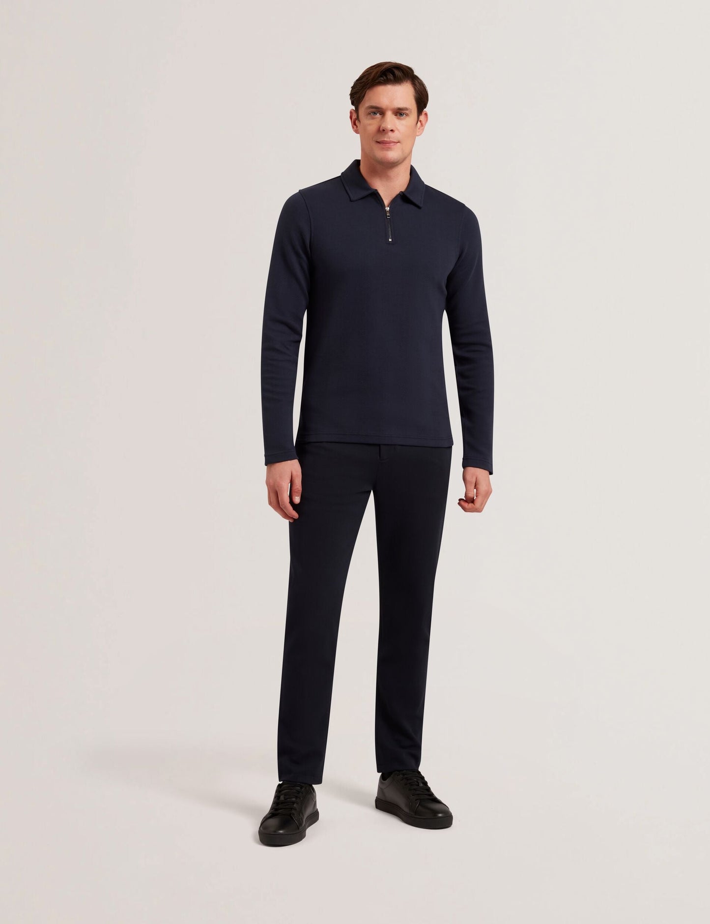 Ted Baker KALEND - Herringbone Zip Neck Long Sleeve Polo Shirt