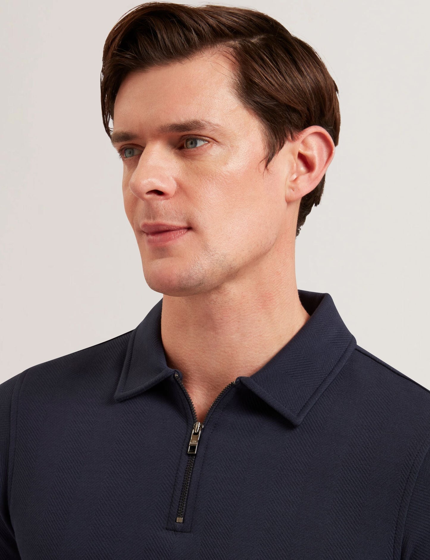 Ted Baker KALEND - Herringbone Zip Neck Long Sleeve Polo Shirt