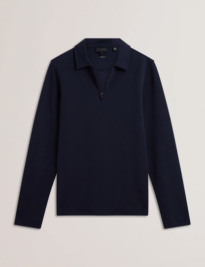 Ted Baker KALEND - Herringbone Zip Neck Long Sleeve Polo Shirt