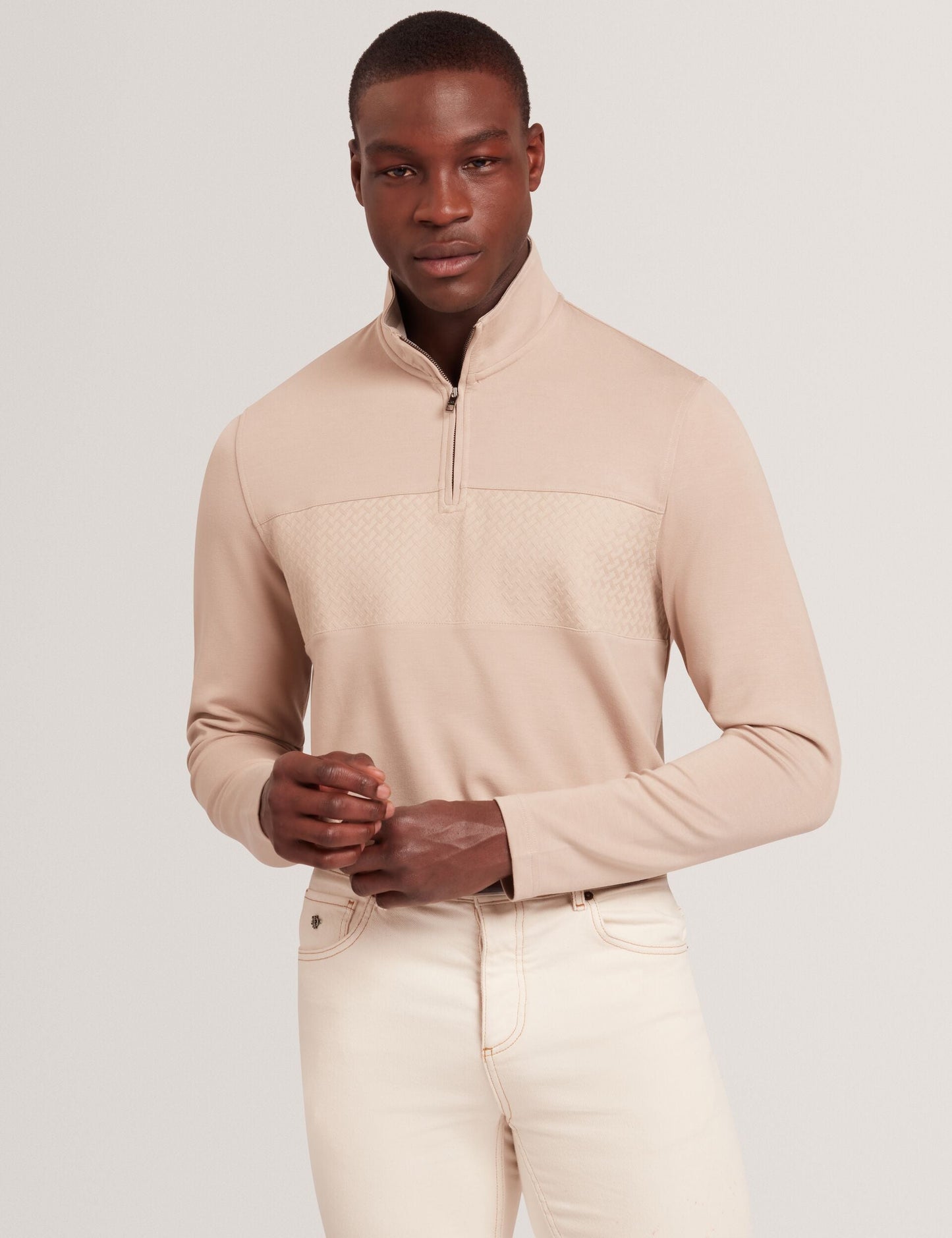 Ted Baker SIMONEA - Textured Panel Half-Zip Modal Sweatshirt