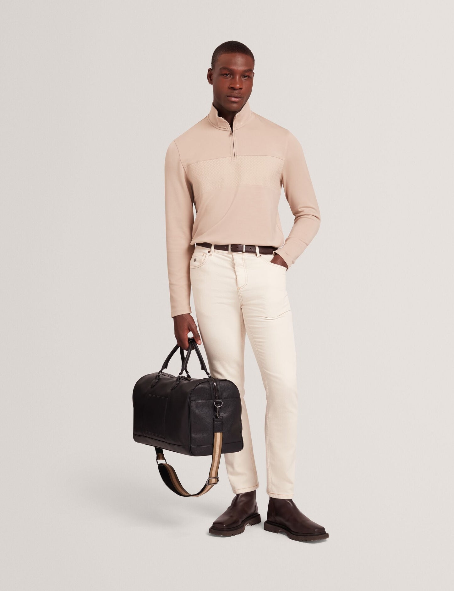 Ted Baker SIMONEA - Textured Panel Half-Zip Modal Sweatshirt
