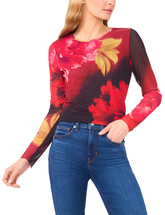 Ted Baker LONG SLEEVE MESH TOP - Flame Scarlet