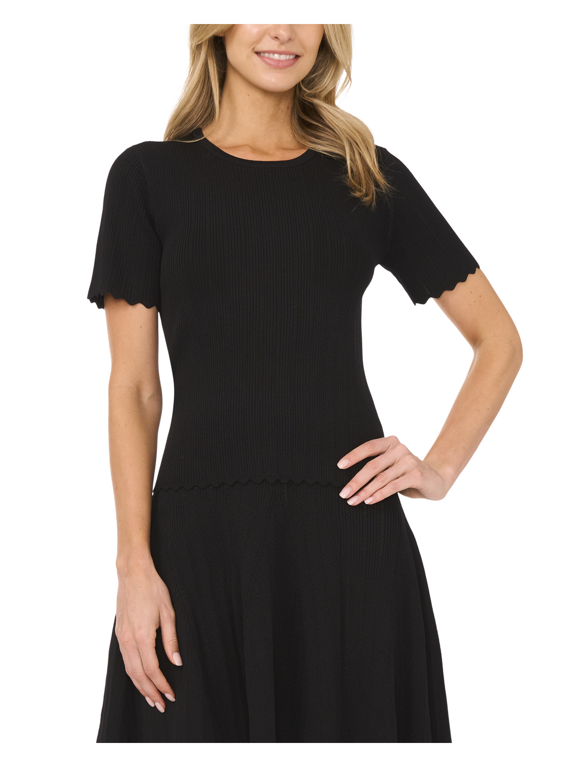 Ted Baker SHORT SLEEVE CREW NECK KEY-HOLE BACK WITH POINTELLE & RIB - Black