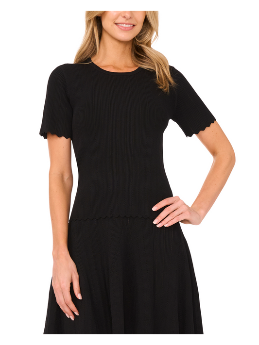 Ted Baker SHORT SLEEVE CREW NECK KEY-HOLE BACK WITH POINTELLE & RIB - Black