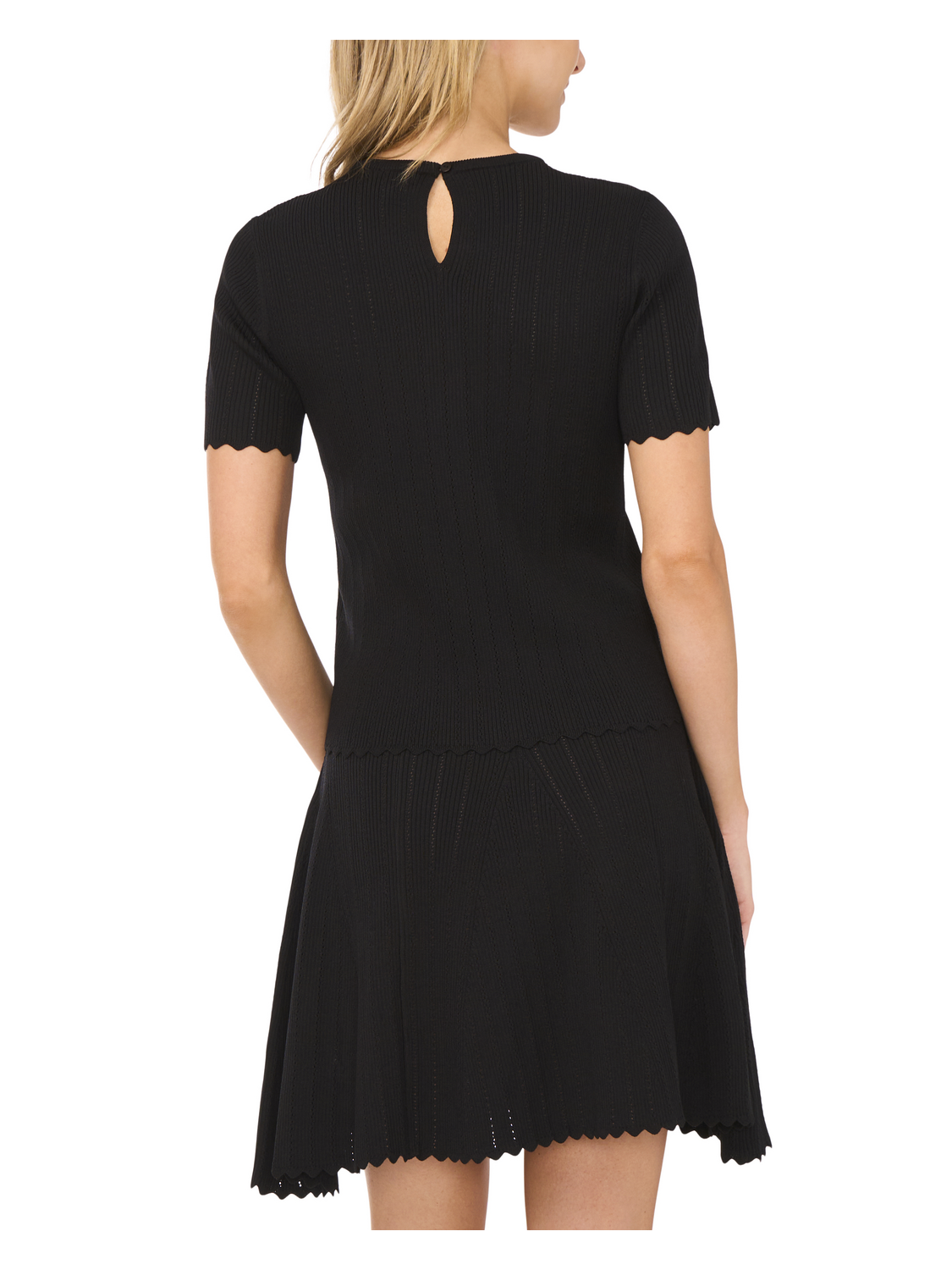 Ted Baker SHORT SLEEVE CREW NECK KEY-HOLE BACK WITH POINTELLE & RIB - Black