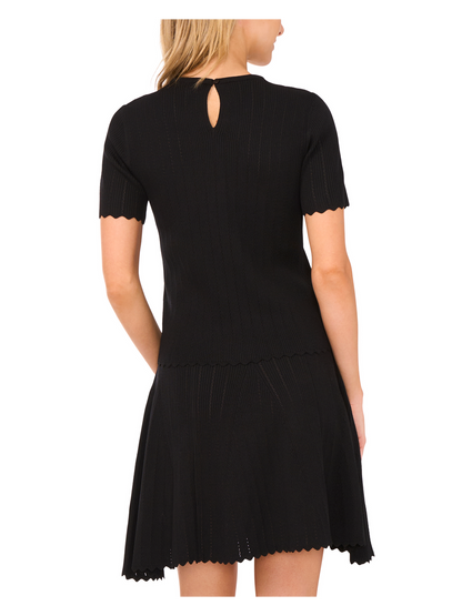 Ted Baker SHORT SLEEVE CREW NECK KEY-HOLE BACK WITH POINTELLE & RIB - Black
