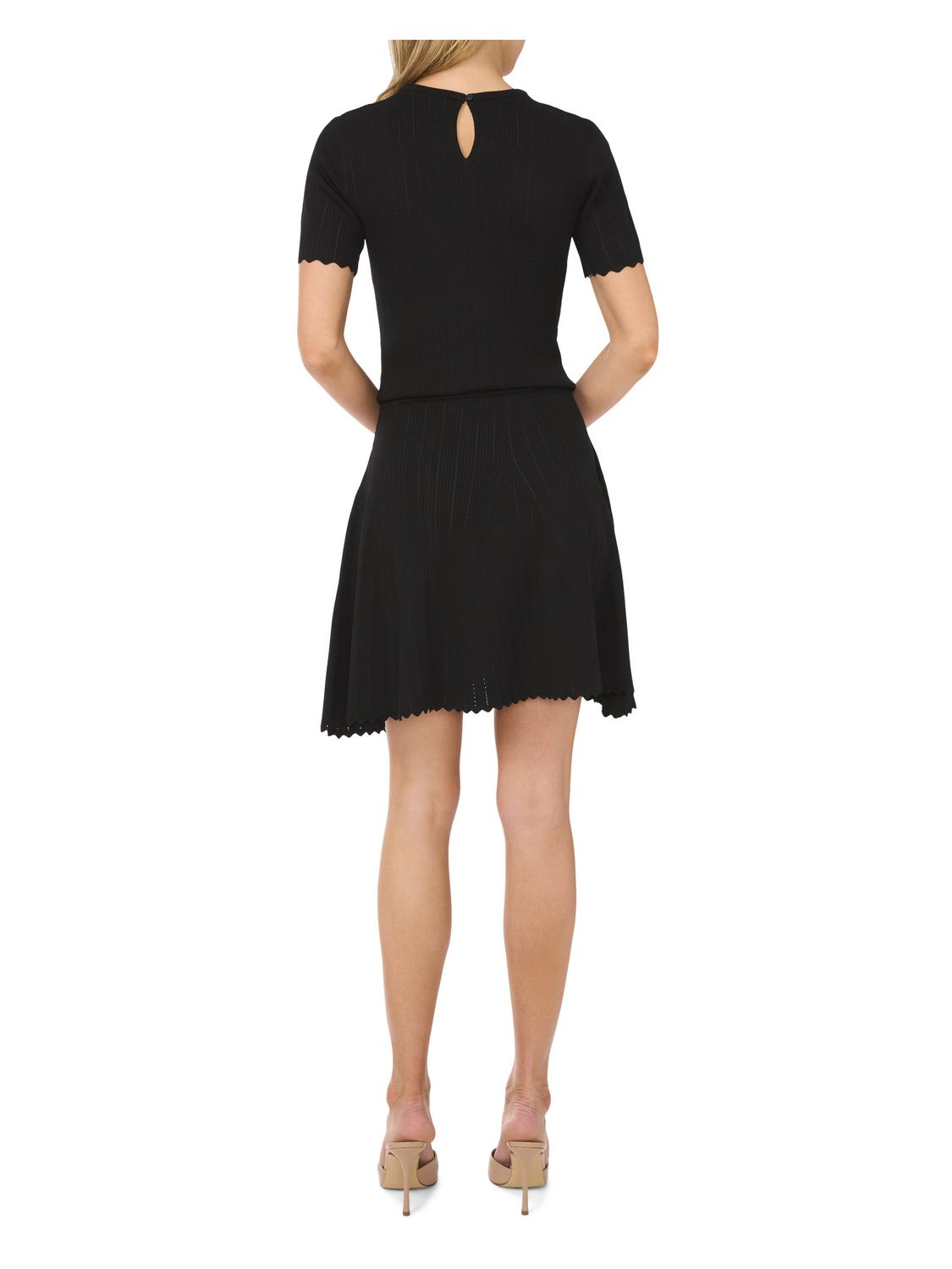 Ted Baker SHORT SLEEVE CREW NECK KEY-HOLE BACK WITH POINTELLE & RIB - Black
