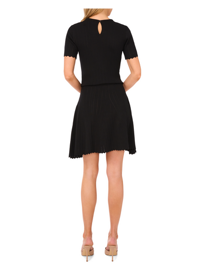 Ted Baker SHORT SLEEVE CREW NECK KEY-HOLE BACK WITH POINTELLE & RIB - Black