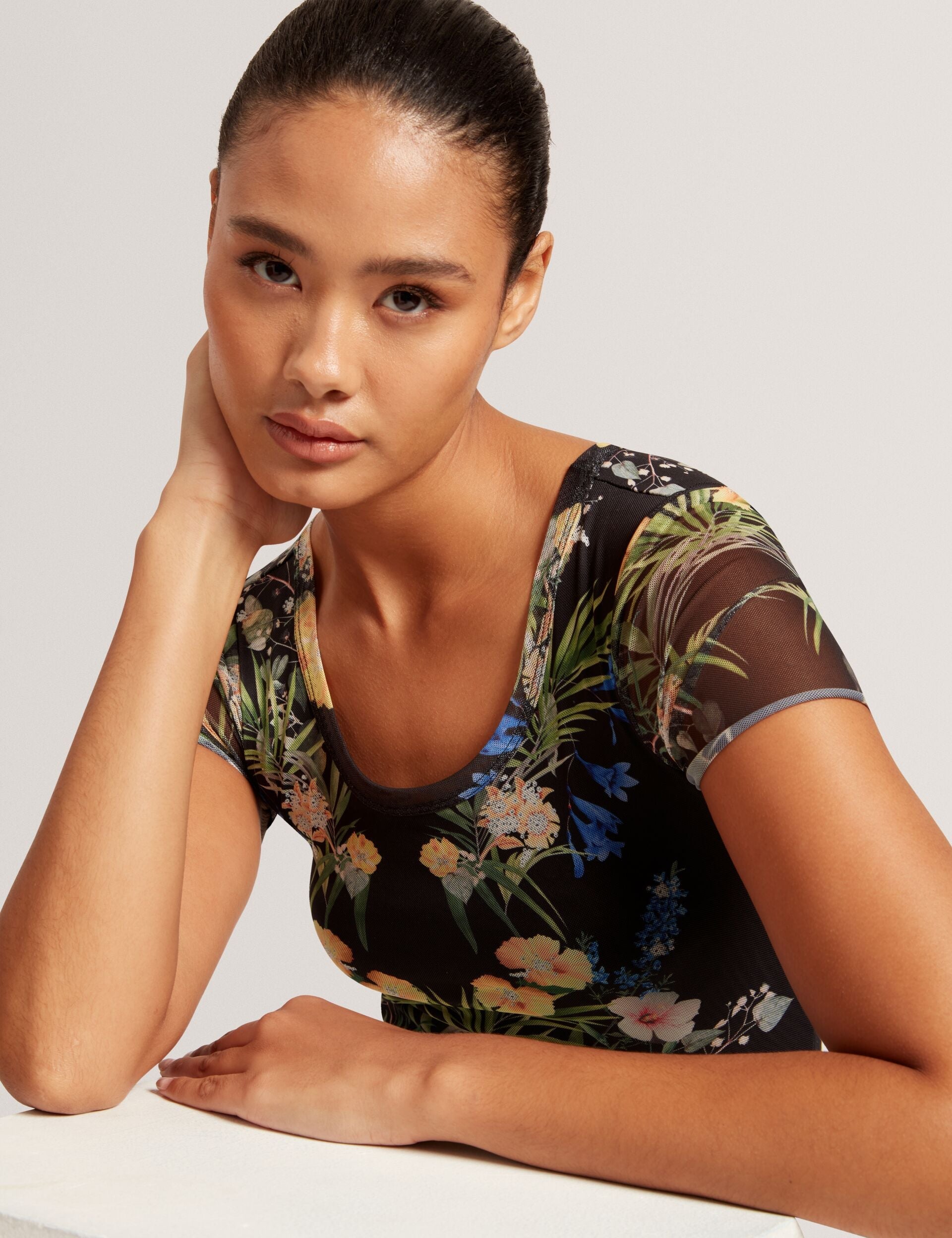 Ted Baker SHORT SLEEVE CREW MESH TOP - Black