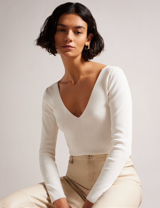 Ted Baker CILESTE - Fitted V-Neck Long Sleeve Knit Top