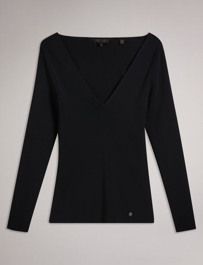 Ted Baker CILESTE - Fitted V-Neck Long Sleeve Knit Top