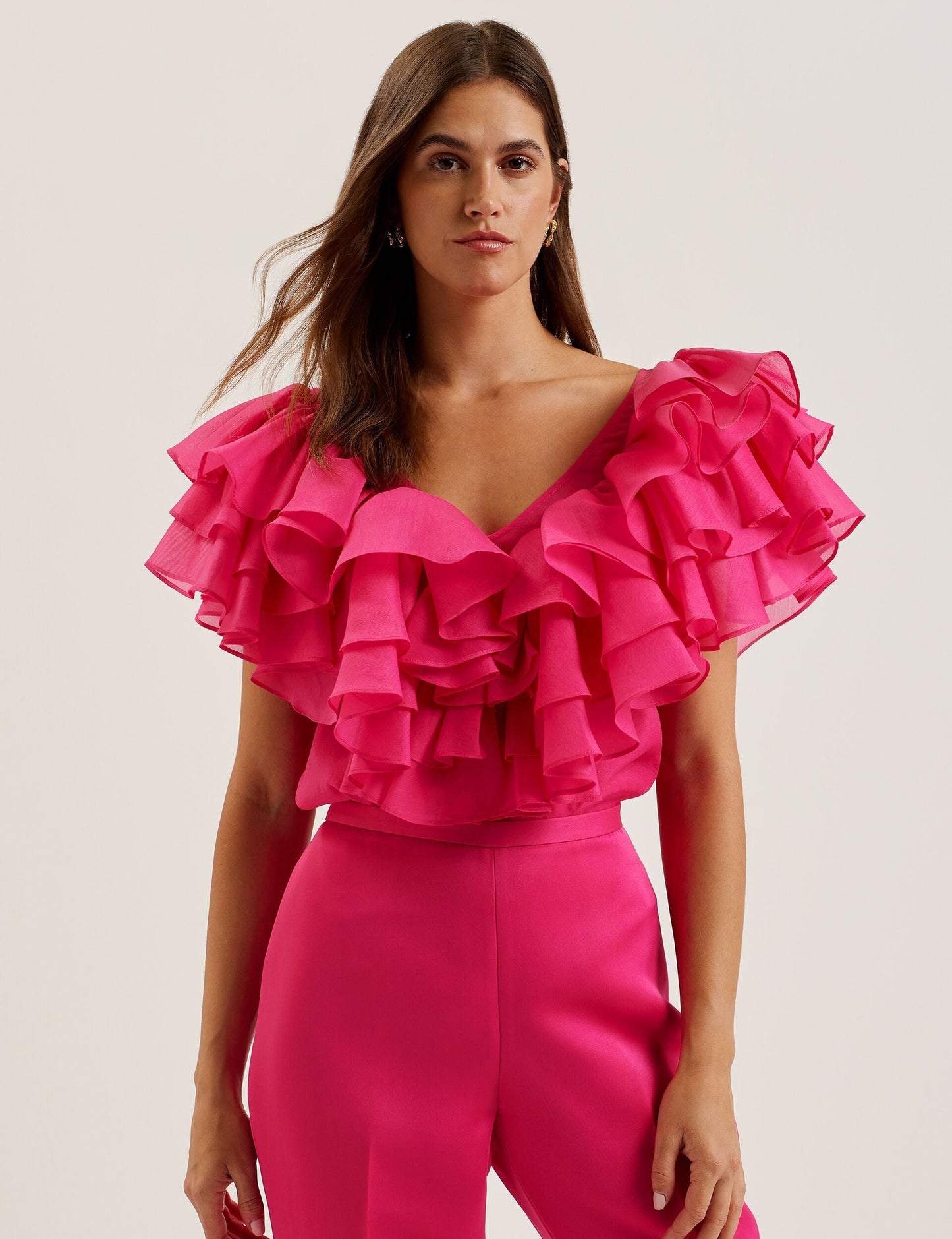 Ted Baker CALONDA - Oversized Frill Trim V-Neck Top