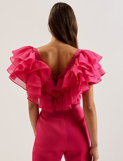 Ted Baker CALONDA - Oversized Frill Trim V-Neck Top