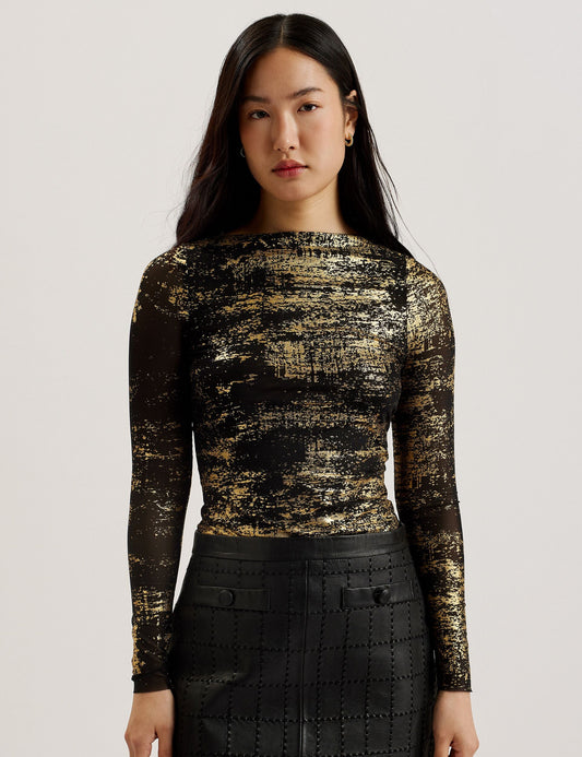 Ted Baker KARENHA - Foil Printed Slash Neck Mesh Top