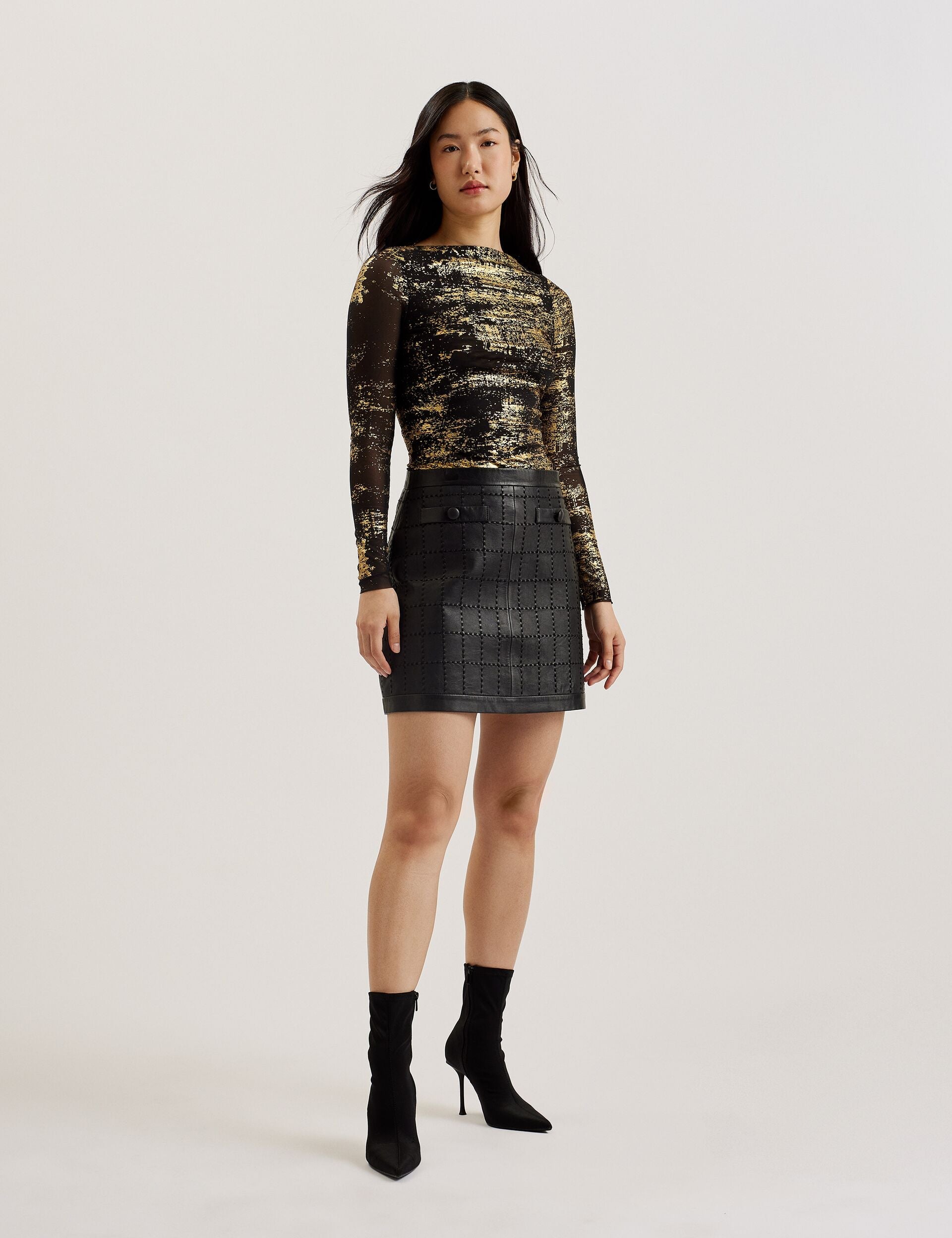 Ted Baker KARENHA - Foil Printed Slash Neck Mesh Top
