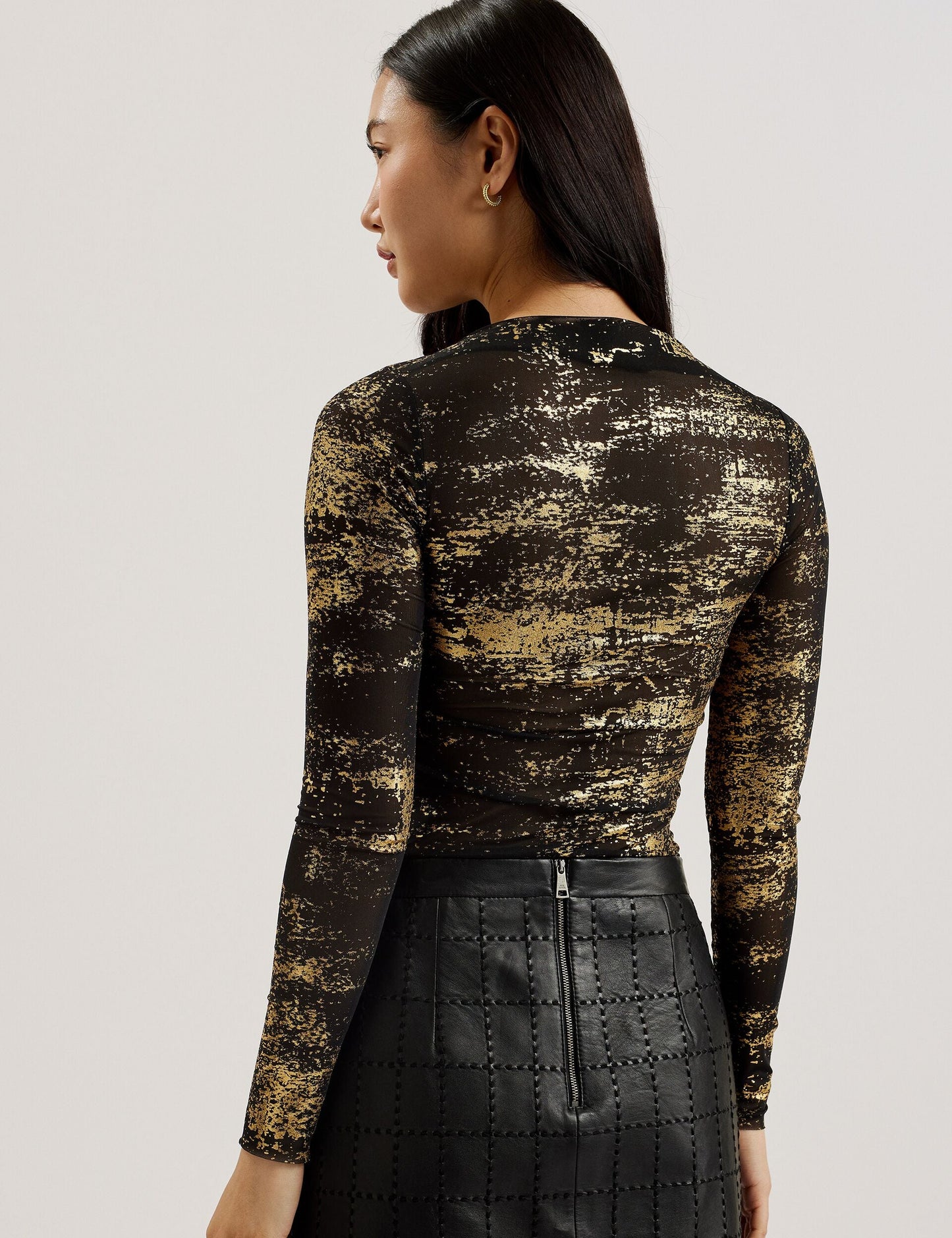 Ted Baker KARENHA - Foil Printed Slash Neck Mesh Top