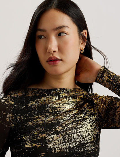 Ted Baker KARENHA - Foil Printed Slash Neck Mesh Top