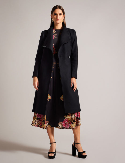 Ted Baker ROSE Midi Length Belted Wool Wrap Coat in Black