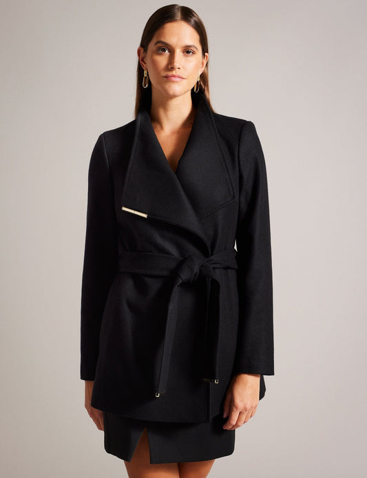 Ted Baker Ted Baker Women's ROSESSO Short Belted Wool Wrap Coat in Black