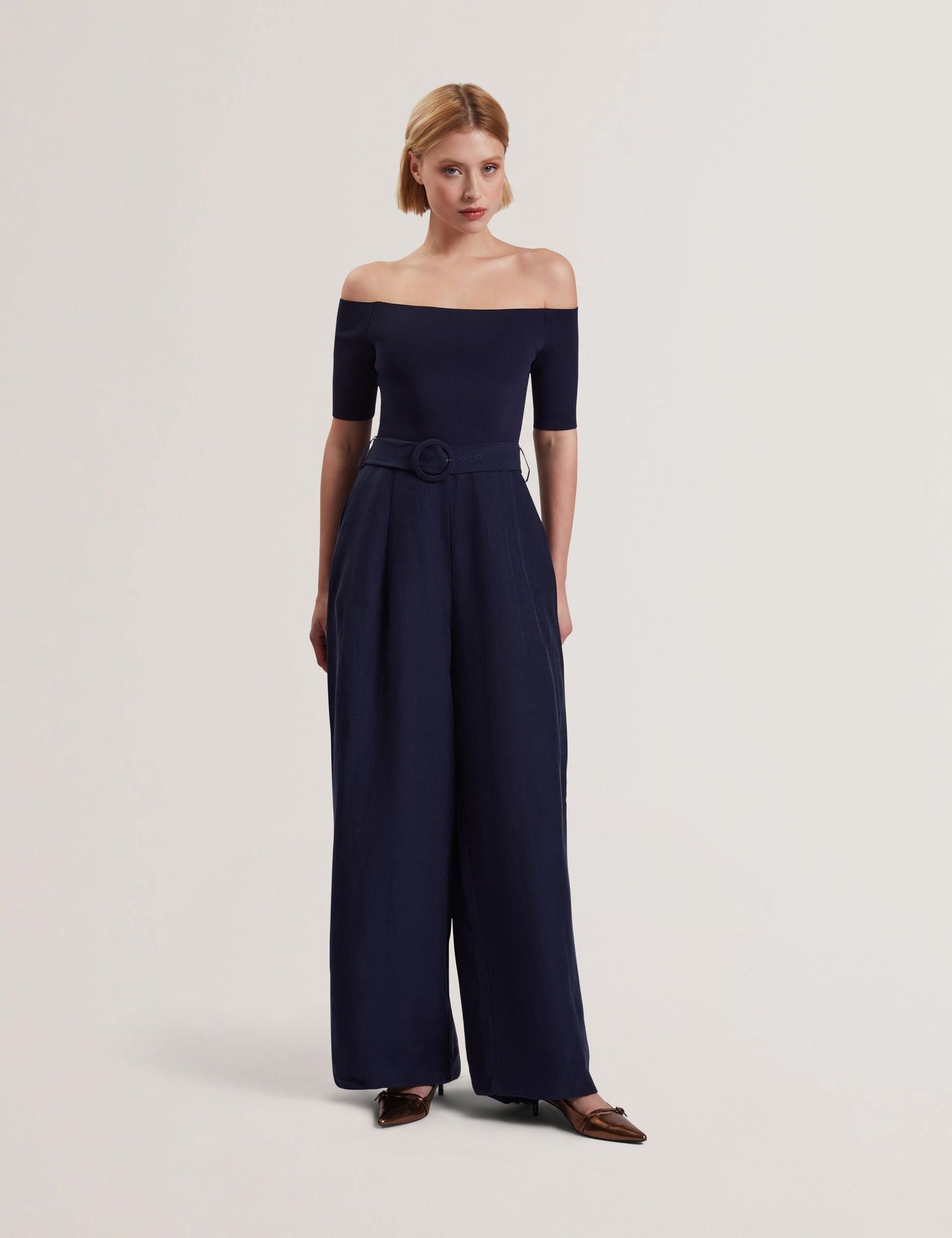 Ted Baker ANGELIY - Bardot Knit Top Wide Leg Belted Jumpsuit