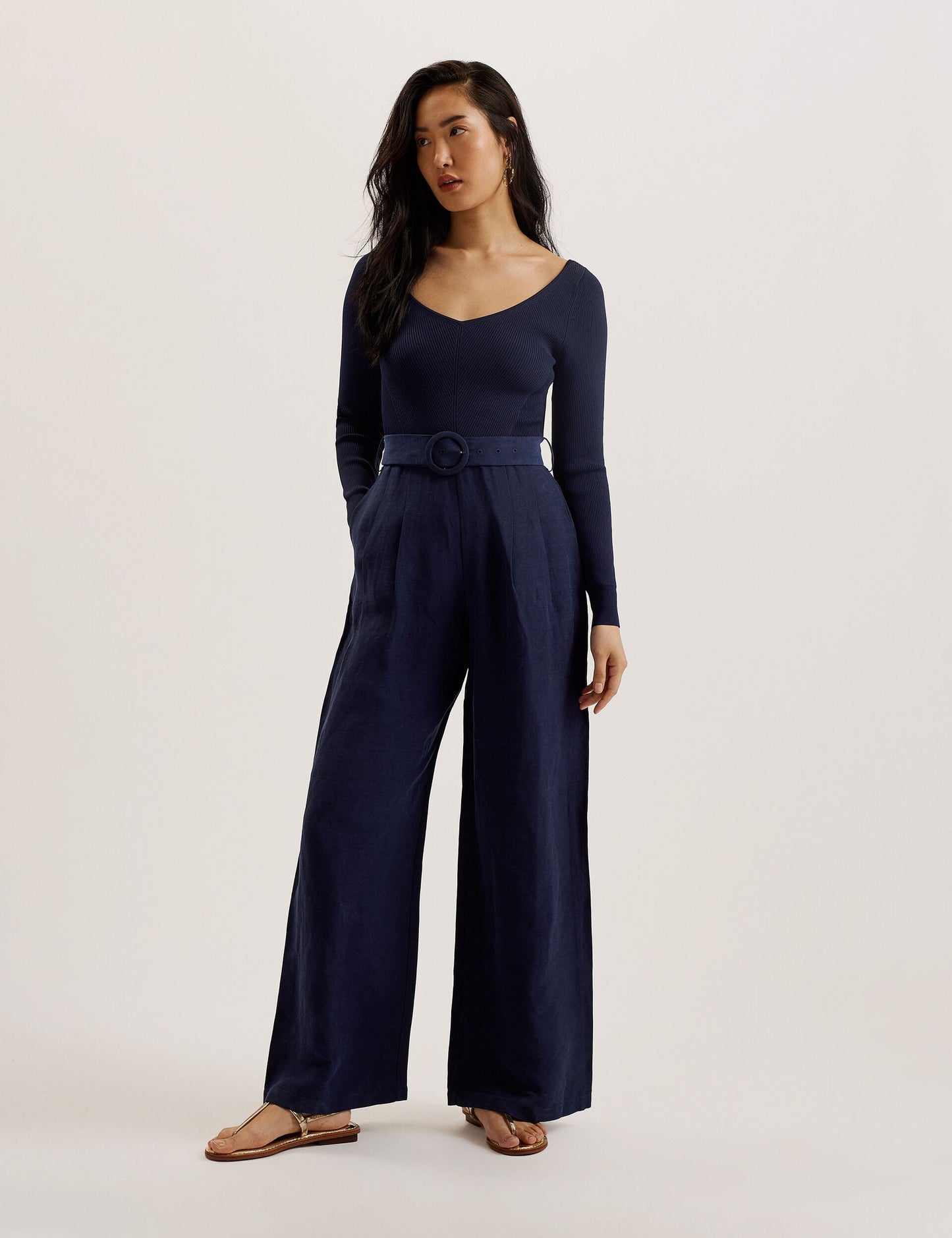 Ted Baker AGATEA - Off Shoulder Belted Wide Leg Jumpsuit
