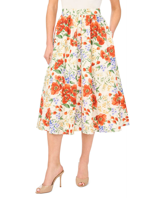 Ted Baker MARI Poppy Print Cotton A-Line Midi Skirt