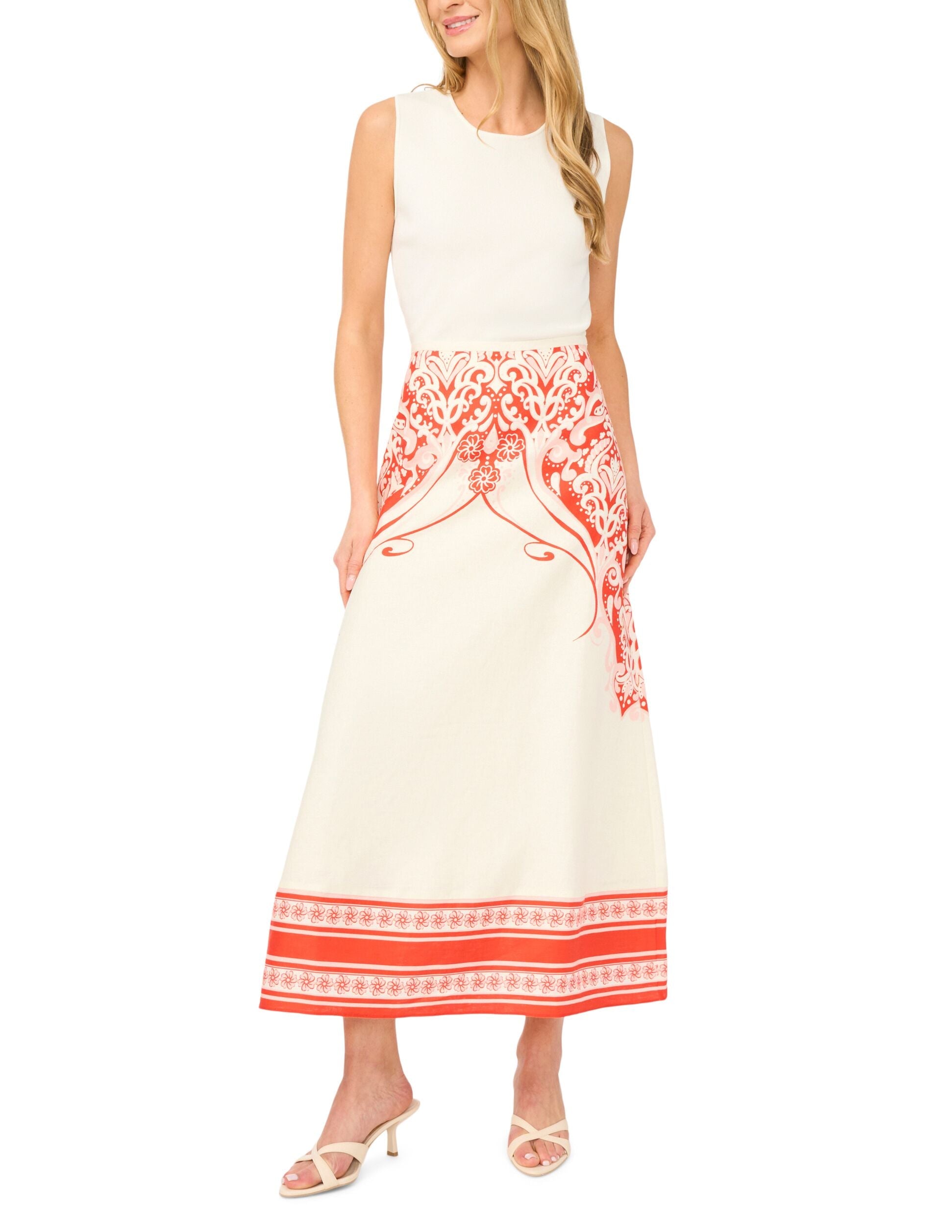 Ted Baker CARMEN Printed Detail Linen A-Line Midi Skirt