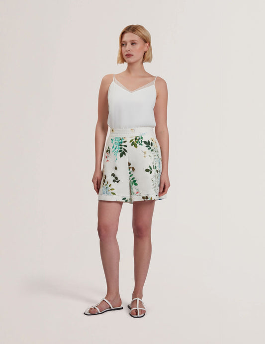 Ted Baker VYLLA - Floral High Waist Linen Shorts With Trim Detail