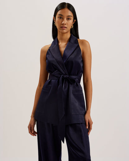 Ted Baker TEERU - Tailored Satin Longline Waistcoat with Belt