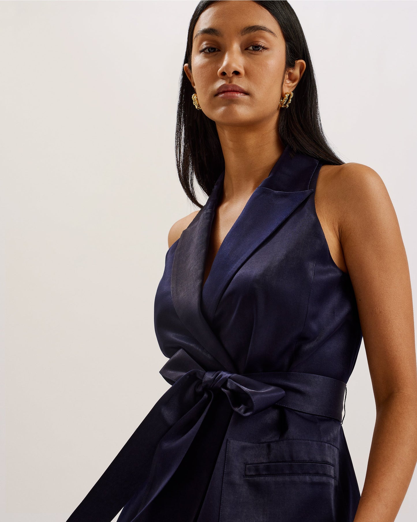 Ted Baker TEERU - Tailored Satin Longline Waistcoat with Belt