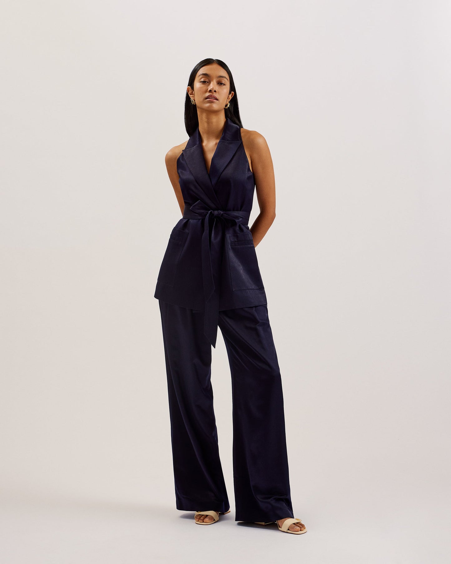 Ted Baker TEERU - Tailored Satin Longline Waistcoat with Belt