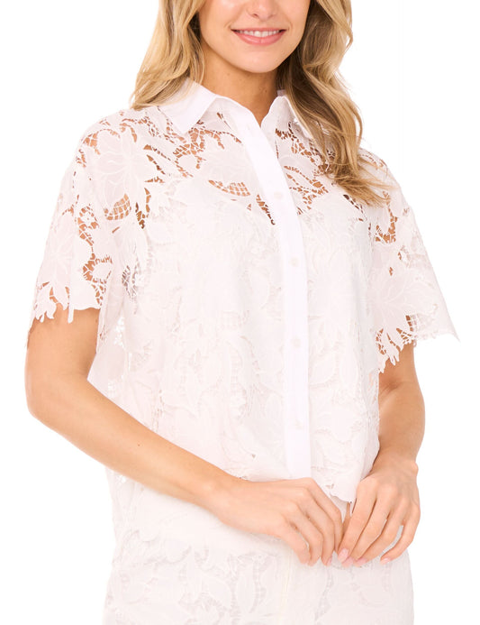 Ted Baker SHORT SLEEVE ALL OVER LACE BLOUSE - White