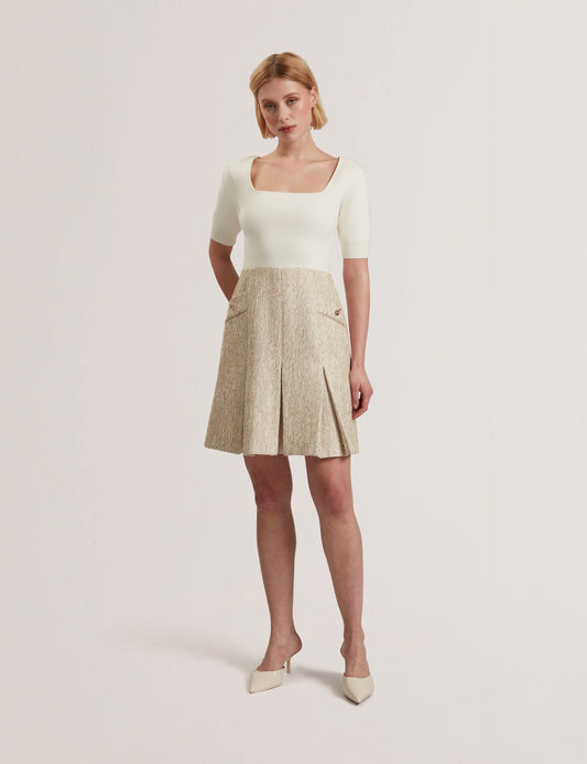 Ted Baker VULPAD - Pleated Boucle Mini Dress With Knit Bodice